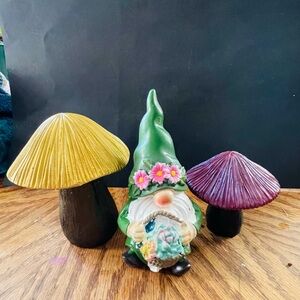 Garden Gnome with Mushrooms Decor